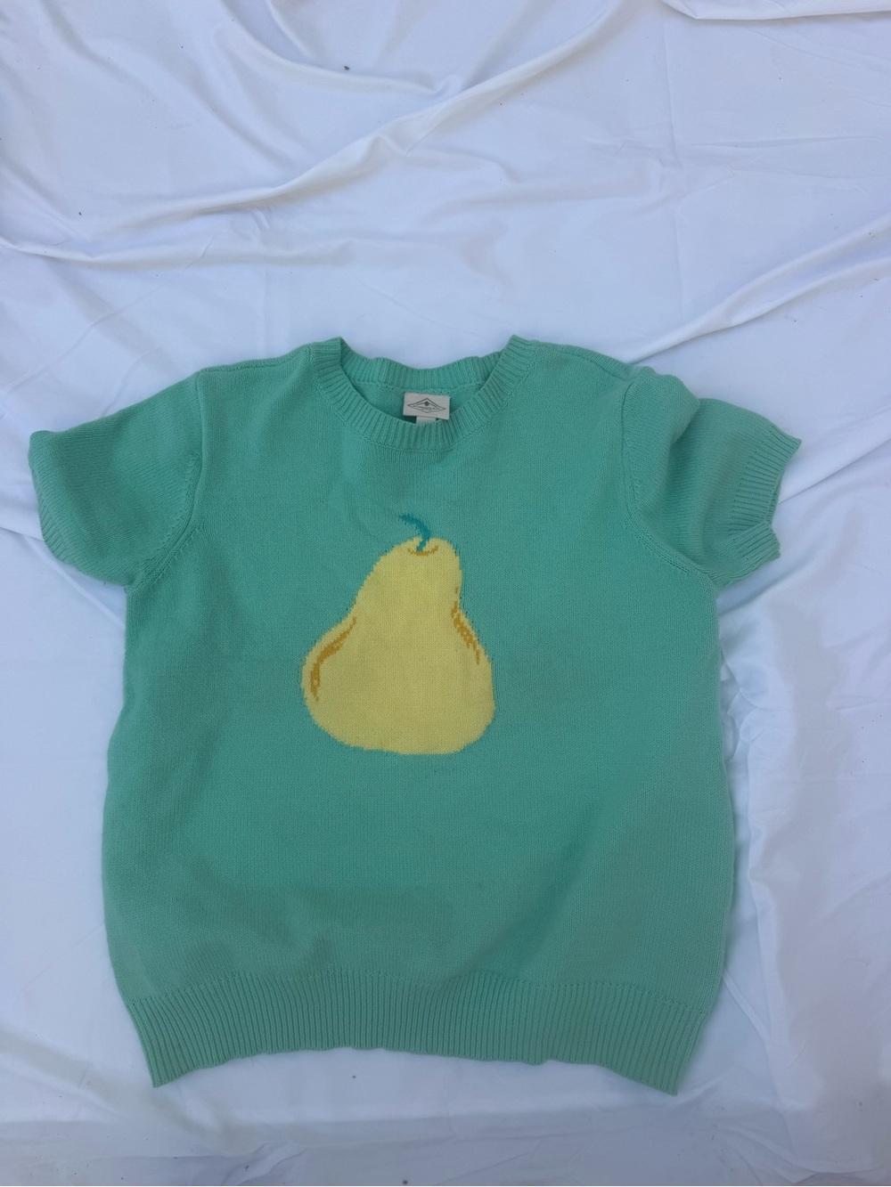 St. John's Bay Mint Green Short-Sleeve Sweater with Yellow Pear Motif